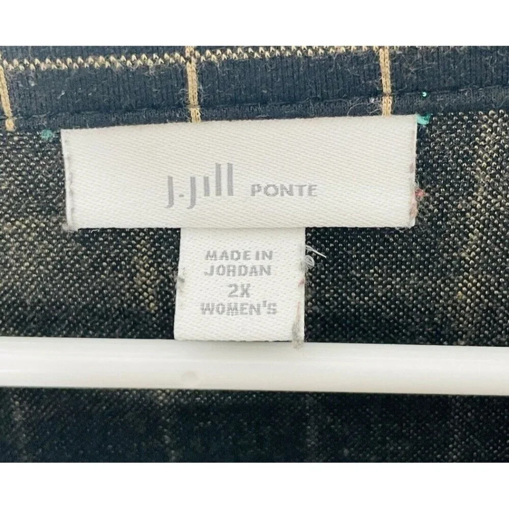 J Jill Ponte Blouse 2x WindowPane Plaid Button Accent Stretch Side Slit Buttons - Picture 4 of 8
